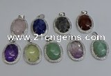 NGP6368 25*30mm oval mixed gemstone pendants wholesale