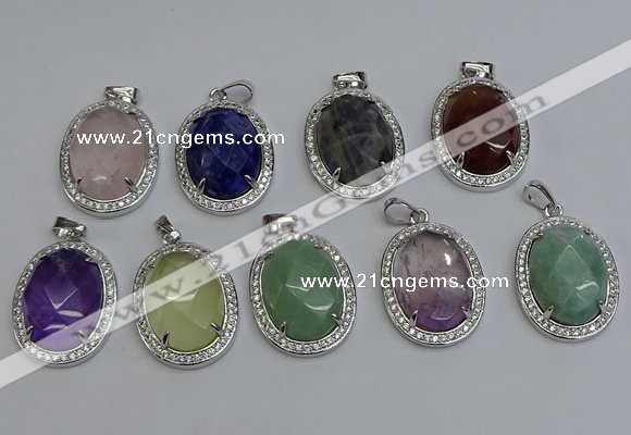 NGP6368 25*30mm oval mixed gemstone pendants wholesale