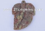 NGP639 5pcs 5*38*52mm leaf Chinese unakite gemstone pendants