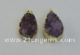 NGP6406 22*30mm - 25*35mm teardrop druzy amethyst pendants