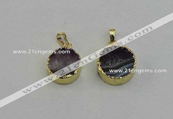 NGP6407 18mm - 20mm coin druzy amethyst pendants wholesale