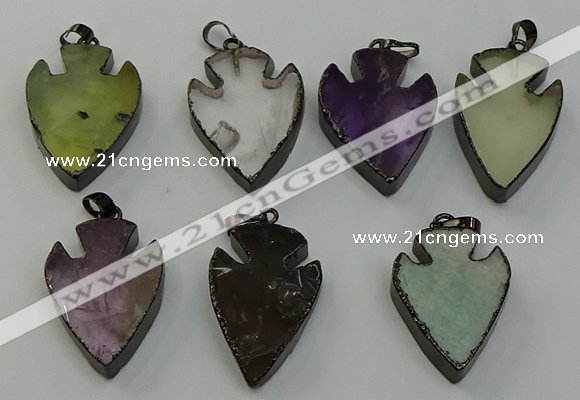 NGP6468 22*28mm - 25*35mm arrowhead mixed gemstone pendants