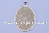 NGP647 5pcs 37*50mm oval chrysanthemum stone with brass pendants