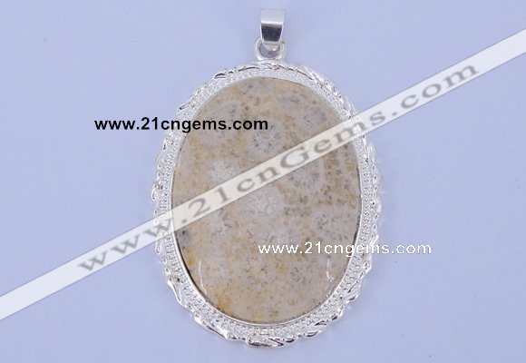 NGP647 5pcs 37*50mm oval chrysanthemum stone with brass pendants