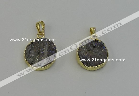 NGP6495 18mm - 20mm coin plated druzy agate pendants wholesale