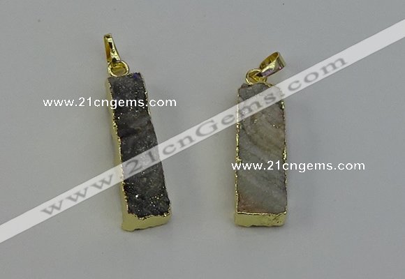 NGP6497 9*35mm - 10*30mm rectangle plated druzy agate pendants