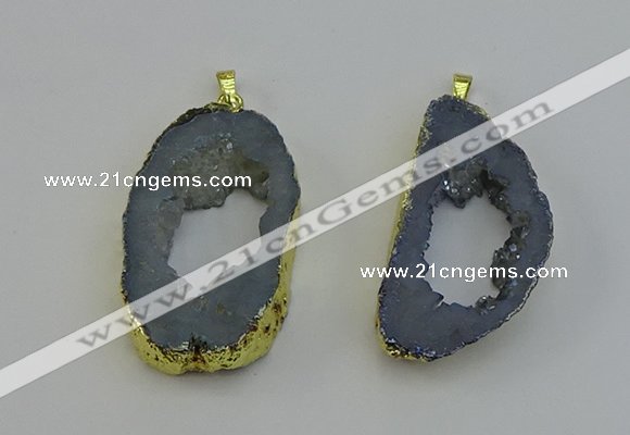 NGP6504 30*40mm - 35*45mm freeform plated druzy agate pendants