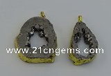 NGP6506 30*40mm - 35*45mm freeform plated druzy agate pendants