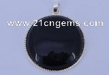 NGP651 5pcs 6*33mm flat round black obsidian with brass gemstone pendants