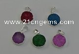 NGP6516 15mm - 16mm coin druzy agate pendants wholesale