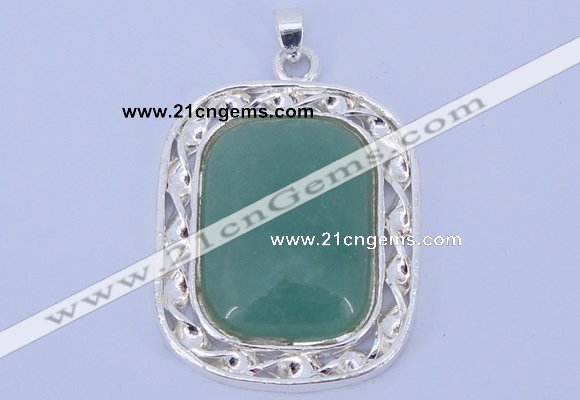 NGP652 5pcs 38*40mm rectangle brass with green aventurine pendants