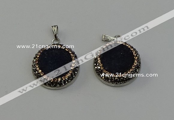 NGP6545 20mm - 22mm coin druzy agate gemstone pendants wholesale