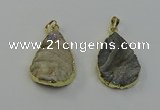 NGP6550 25*35mm - 25*40mm teardrop plated druzy agate pendants