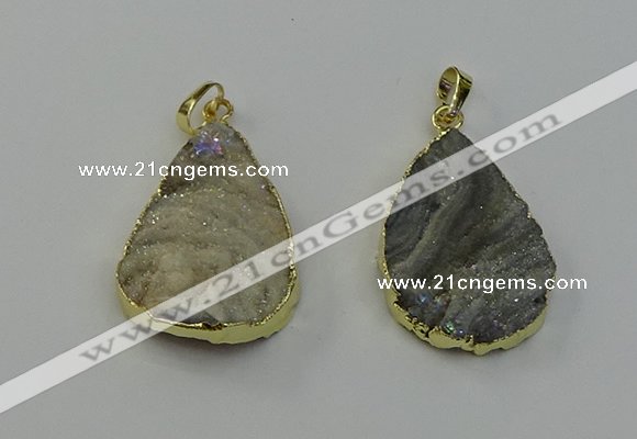 NGP6550 25*35mm - 25*40mm teardrop plated druzy agate pendants