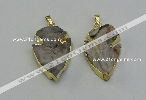 NGP6552 25*35mm - 26*40mm arrowhead druzy agate pendants