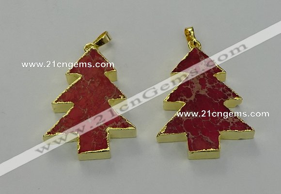 NGP6576 30*40mm - 32*40mm Christmas tree sea sediment jasper pendants