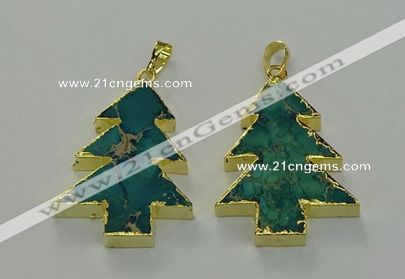 NGP6578 30*40mm - 32*40mm Christmas tree sea sediment jasper pendants