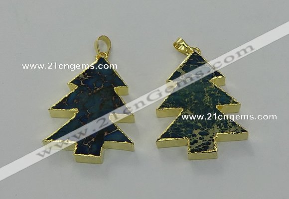 NGP6579 30*40mm - 32*40mm Christmas tree sea sediment jasper pendants