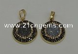 NGP6584 22mm - 22mm coin plated druzy agate gemstone pendants