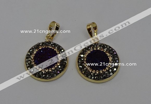 NGP6585 22mm - 22mm coin plated druzy agate gemstone pendants