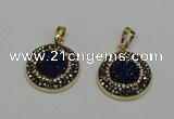 NGP6586 22mm - 22mm coin plated druzy agate gemstone pendants