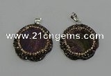 NGP6594 28mm - 30mm flower plated druzy agate gemstone pendants