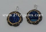 NGP6595 28mm - 30mm flower plated druzy agate gemstone pendants