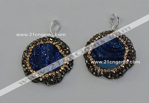 NGP6595 28mm - 30mm flower plated druzy agate gemstone pendants