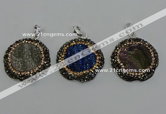 NGP6598 28mm - 30mm flower plated druzy agate gemstone pendants