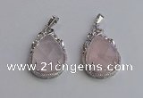 NGP6607 22*30mm faceted teardrop rose quartz gemstone pendants