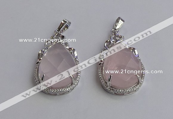 NGP6607 22*30mm faceted teardrop rose quartz gemstone pendants