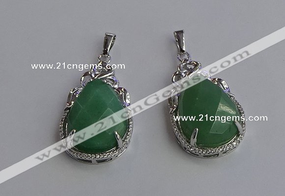 NGP6616 22*30mm faceted teardrop green aventurine gemstone pendants