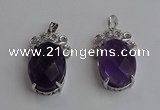 NGP6631 18*25mm faceted oval amethyst gemstone pendants