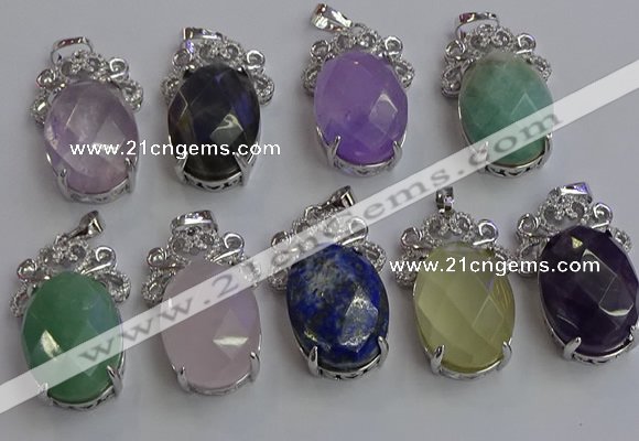 NGP6645 18*25mm faceted oval mixed gemstone pendants wholesale