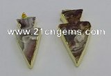 NGP6695 20*40mm - 25*45mm arrowhead agate gemstone pendants