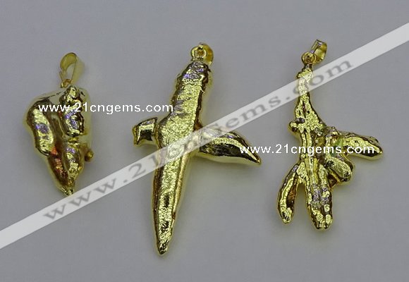 NGP6714 10*25mm - 20*45mm freeform gold plated pearl pendants