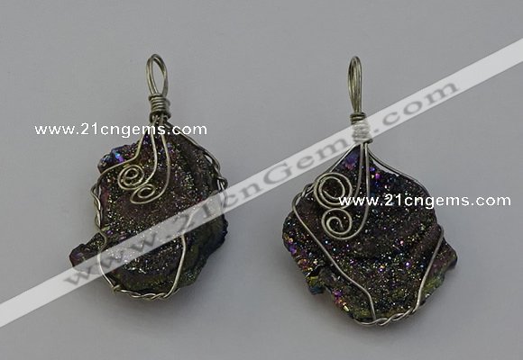 NGP6721 30*40mm - 40*55mm freeform plated druzy agate pendants