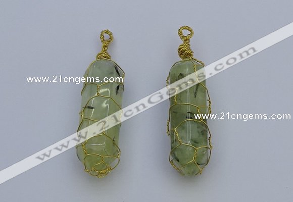 NGP6741 13*40mm sticks green rutilated quartz gemstone pendants