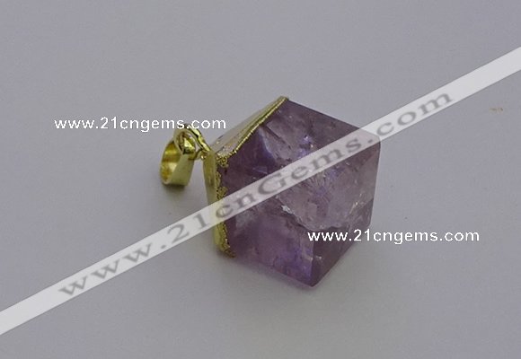 NGP6765 15*22mm cube light amethyst gemstone pendants wholesale