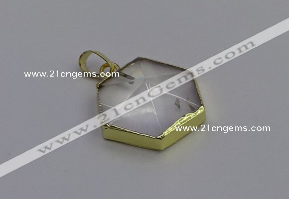 NGP6800 24*25mm hexagon white crystal gemstone pendants wholesale