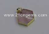 NGP6801 24*25mm hexagon rose quartz gemstone pendants wholesale
