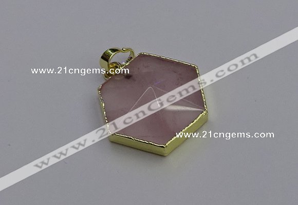 NGP6801 24*25mm hexagon rose quartz gemstone pendants wholesale