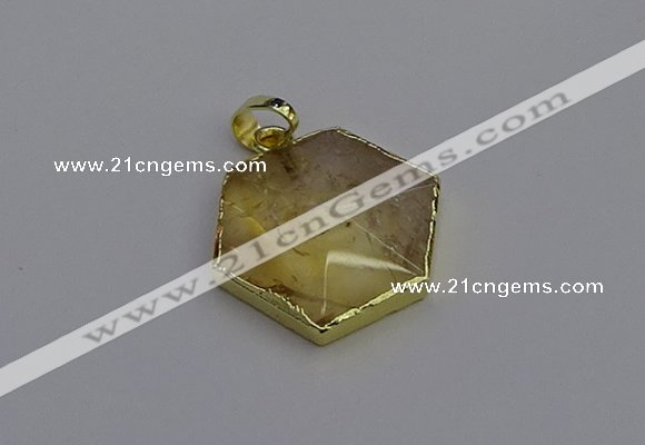 NGP6803 24*25mm hexagon citrine gemstone pendants wholesale