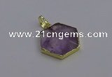 NGP6805 24*25mm hexagon light amethyst gemstone pendants wholesale