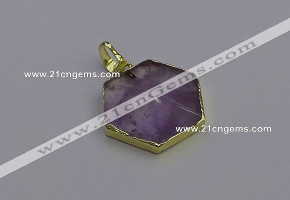 NGP6805 24*25mm hexagon light amethyst gemstone pendants wholesale