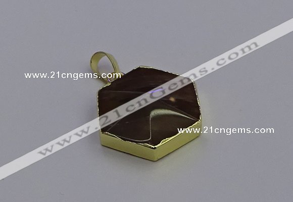 NGP6808 24*25mm hexagon smoky quartz pendants wholesale