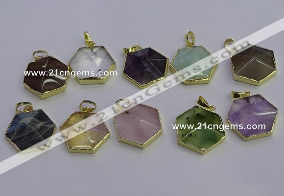 NGP6819 24*25mm hexagon mixed gemstone pendants wholesale