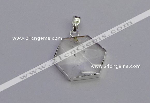 NGP6820 24*25mm hexagon white crystal gemstone pendants wholesale