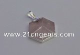 NGP6821 24*25mm hexagon rose quartz gemstone pendants wholesale