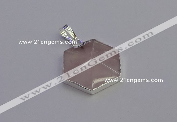 NGP6821 24*25mm hexagon rose quartz gemstone pendants wholesale